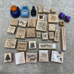 wood mounted rubber stamp‎ lot random various collection